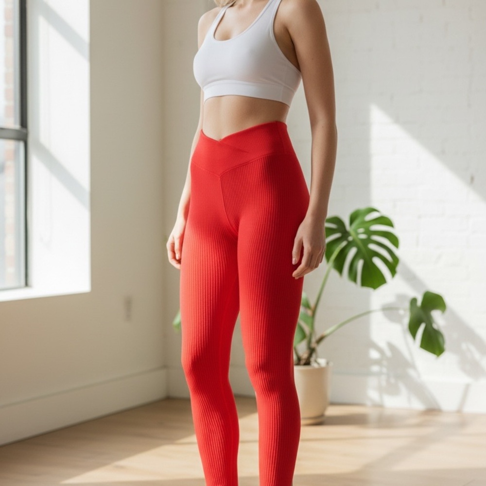 Bombshell Sportswear Red Ribbed Leggings